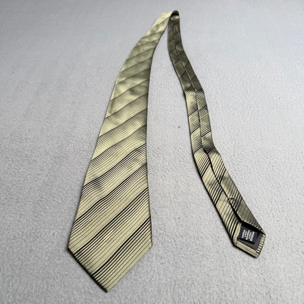 Van Heusen Mens Silk Tie Olive Green Black Diagonal‎ Striped Stain Resistant